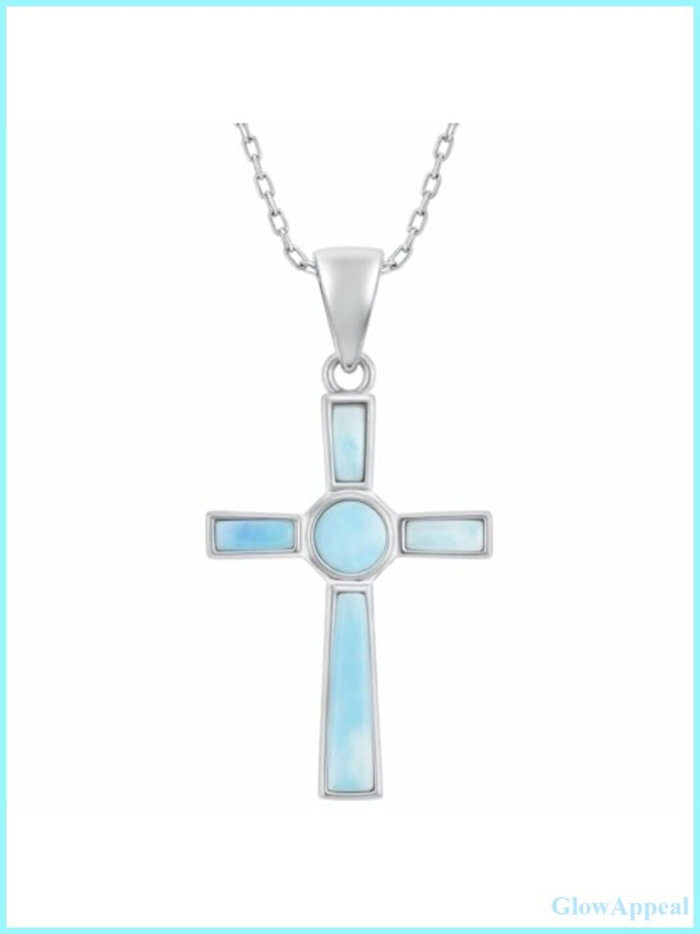 Sterling Silver Larimar Cross Necklace 18in Lobster Clasp Pendant
